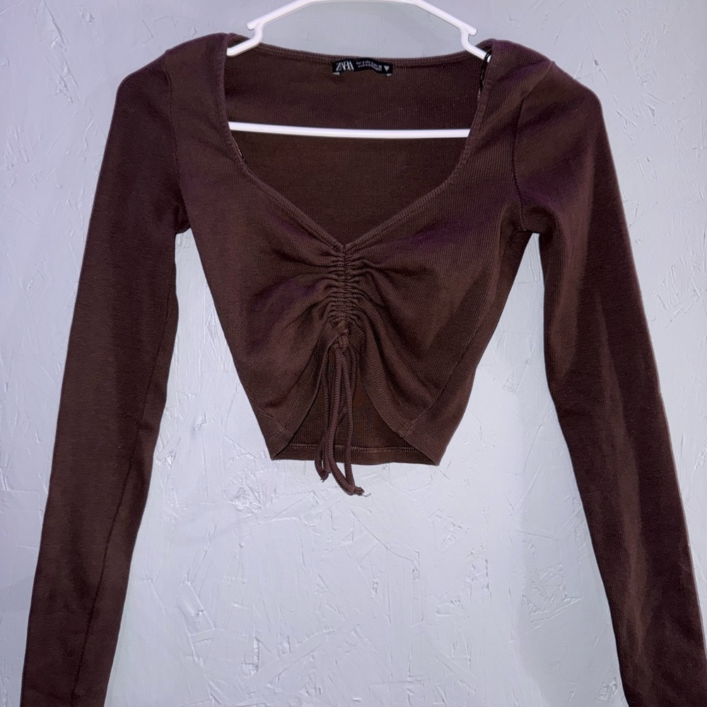 Zara Chocolate Brown Ruched Crop Top